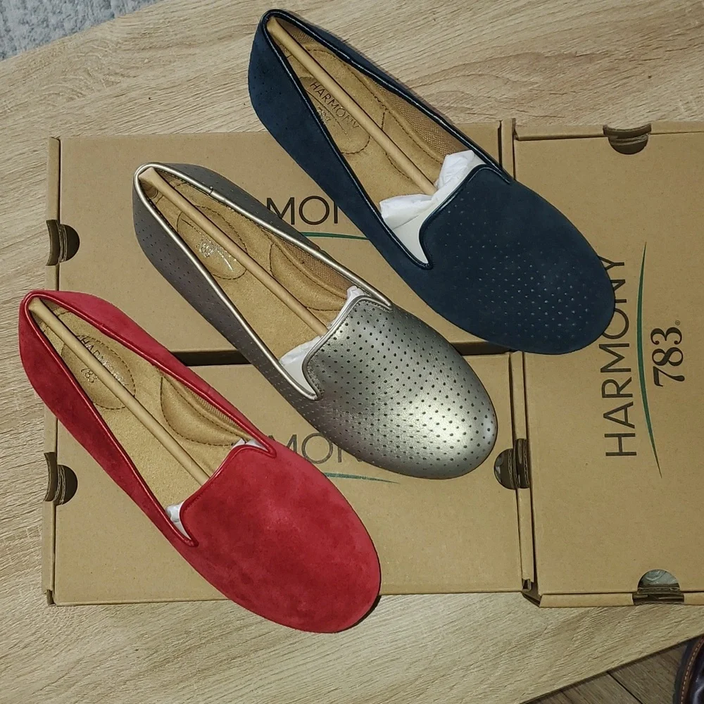 NWT Harmony 783 loafers. Red size8, silver size 8, navy 9. All 3 Pairs Incuded - Picture 1 of 8